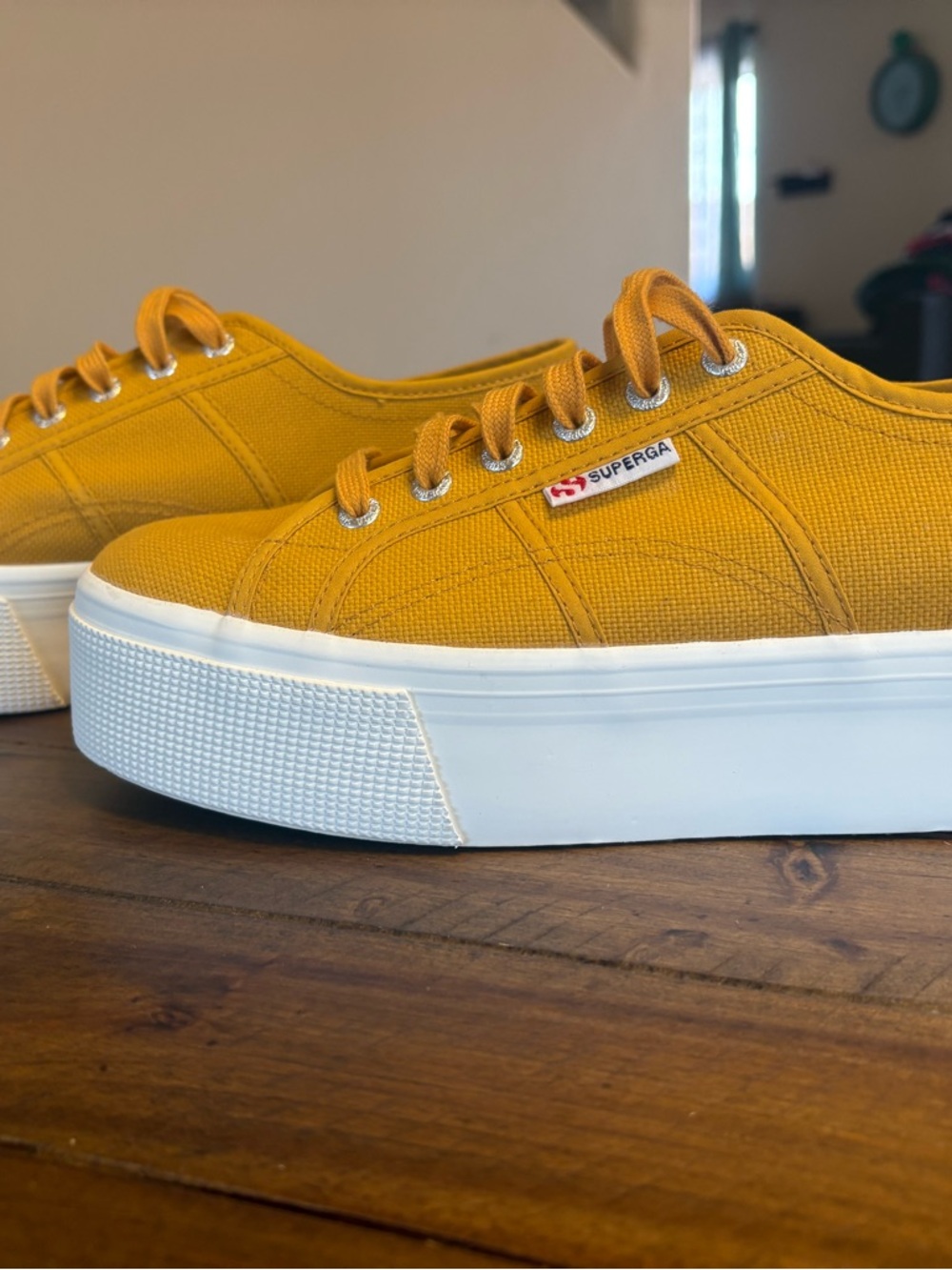 Superga Mustard Yellow Platform Canvas Sneakers